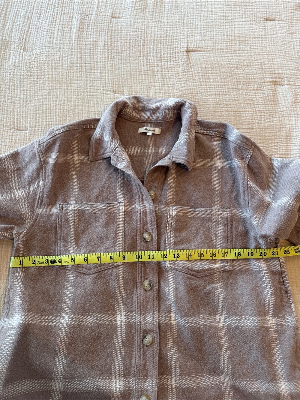 Madewell Taupe Plaid Button-Down Shirt Jacket Women’s Size L - Picture 8 of 13
